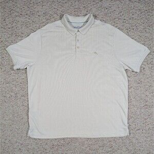 Tommy Bahama Island Zone Polo Shirt Mens XXL Cream Ribbed Tencel Modal/Polyester